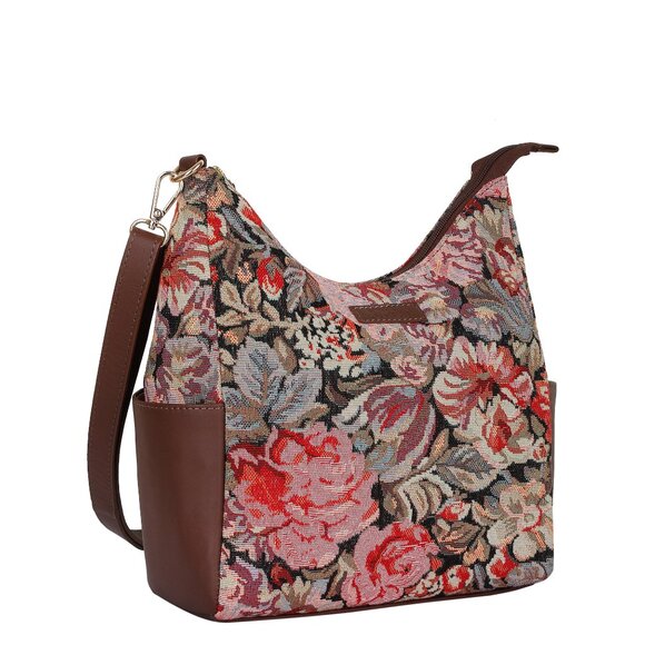 Women's Floral Tapestry Fabric Hobo Bag | Leather-Trimmed Crossbody Bag - Picture 8 of 8